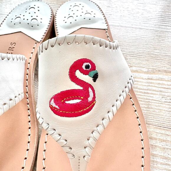Jack Rogers Embroidered Leather Flamingo Pool‎ Float Sandals | White Size 7.5 - Picture 2 of 6